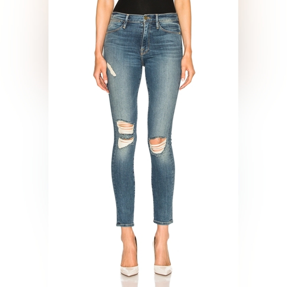 FRAME LE HIGH SKINNY MEDIUM WASH DESTRUCTED SIZE 29 NWOT